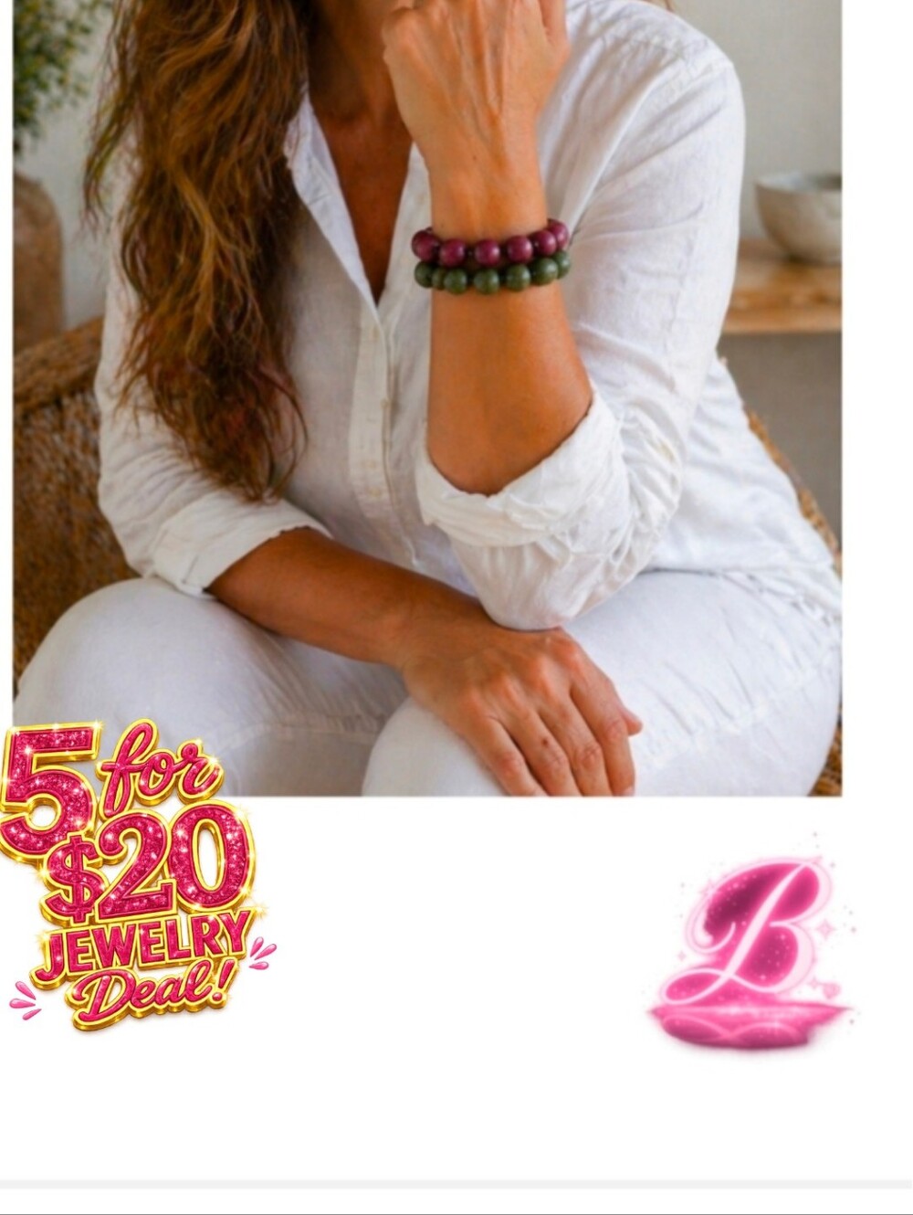 5/$20 Chunky Bead Bracelet Set, Purple,Green - NWT